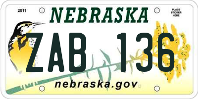 NE license plate ZAB136