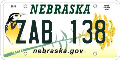 NE license plate ZAB138