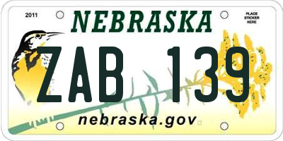 NE license plate ZAB139