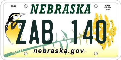 NE license plate ZAB140