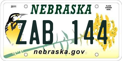 NE license plate ZAB144