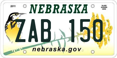 NE license plate ZAB150