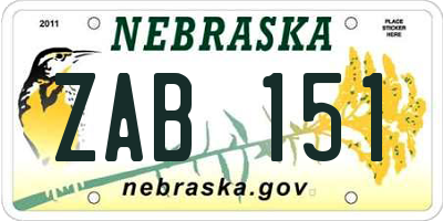NE license plate ZAB151