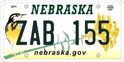 NE license plate ZAB155