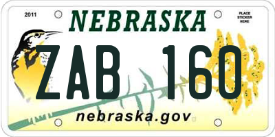 NE license plate ZAB160