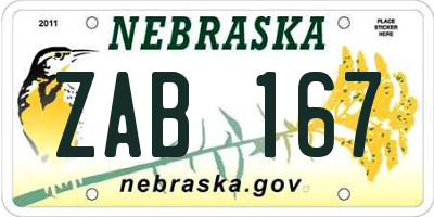 NE license plate ZAB167