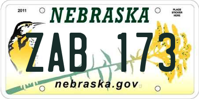 NE license plate ZAB173