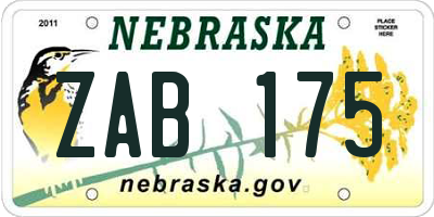 NE license plate ZAB175