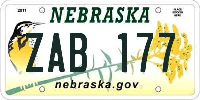 NE license plate ZAB177