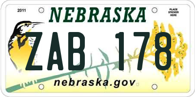 NE license plate ZAB178