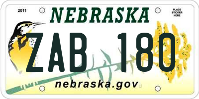 NE license plate ZAB180