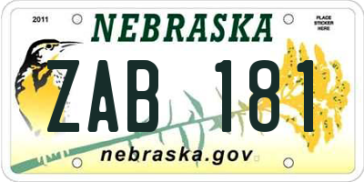 NE license plate ZAB181