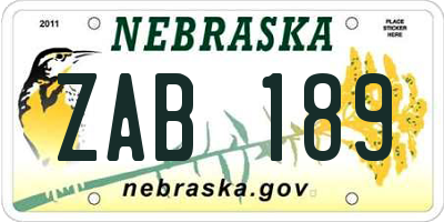 NE license plate ZAB189
