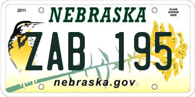 NE license plate ZAB195