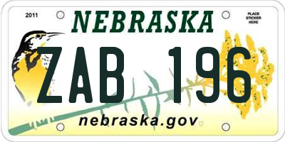NE license plate ZAB196