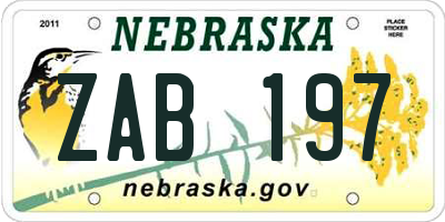 NE license plate ZAB197