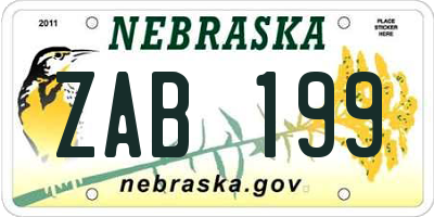 NE license plate ZAB199