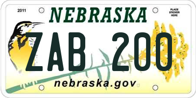 NE license plate ZAB200
