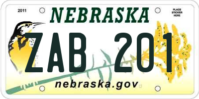 NE license plate ZAB201