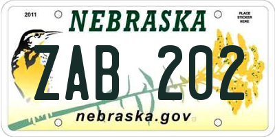 NE license plate ZAB202