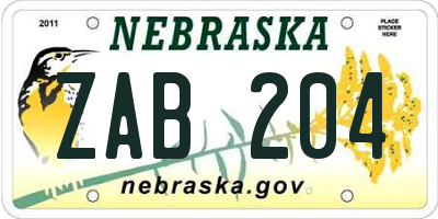NE license plate ZAB204