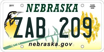 NE license plate ZAB209