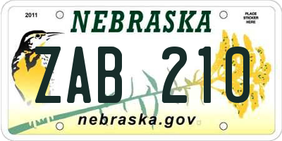 NE license plate ZAB210