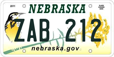 NE license plate ZAB212