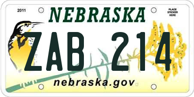 NE license plate ZAB214