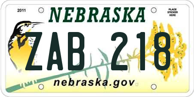 NE license plate ZAB218