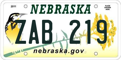 NE license plate ZAB219