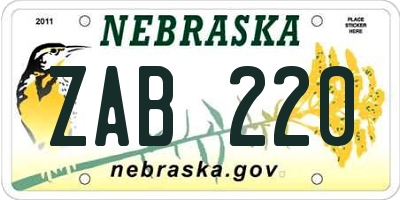 NE license plate ZAB220