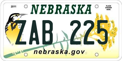 NE license plate ZAB225