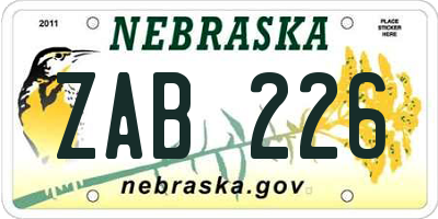 NE license plate ZAB226
