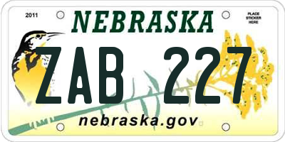 NE license plate ZAB227