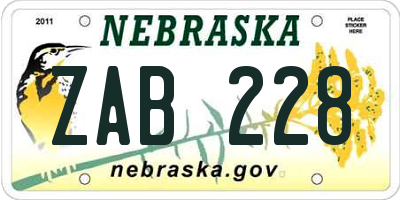 NE license plate ZAB228