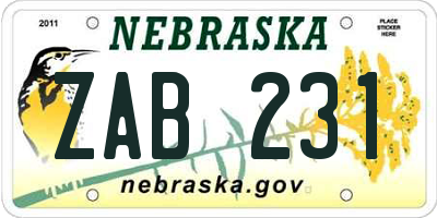 NE license plate ZAB231