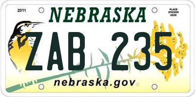 NE license plate ZAB235