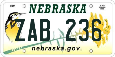 NE license plate ZAB236