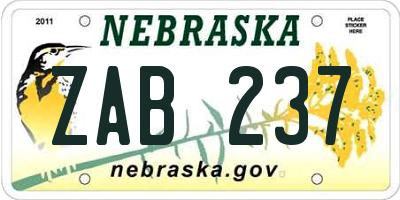 NE license plate ZAB237