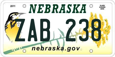 NE license plate ZAB238