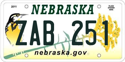 NE license plate ZAB251