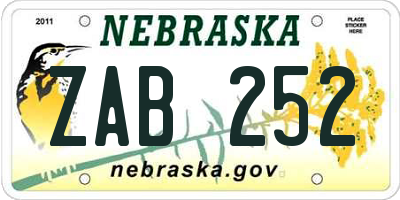 NE license plate ZAB252