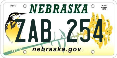 NE license plate ZAB254