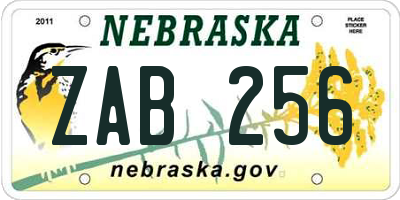 NE license plate ZAB256