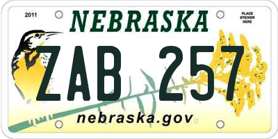 NE license plate ZAB257