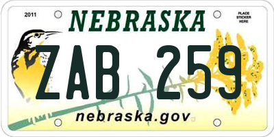 NE license plate ZAB259