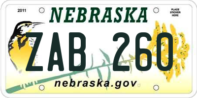 NE license plate ZAB260