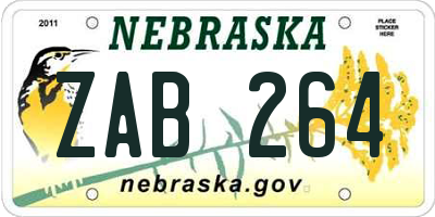 NE license plate ZAB264