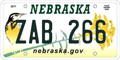 NE license plate ZAB266